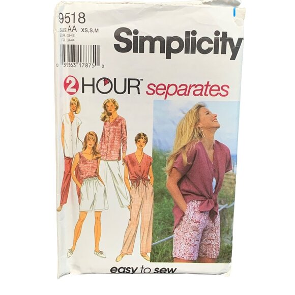 Simplicity 9518 2 Hour Sewing Pattern XS S M Retro Style Top Pants Shorts - Picture 1 of 2